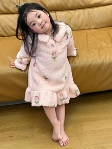 DAZY Baby/Kleinkind Mädchen Rüschen Saum Allover Muster Langarm Schlafanzug, Herbst/Winter