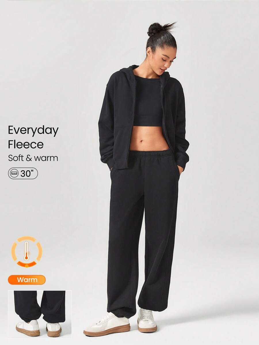 GLOWMODE 30'' Everyday Fleece Be Comfy Oversized Fit Adjustable Drawstring Waist Basic Joggers With Side Pockets Daily Casual - Black - View 1