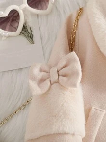 Souflis Souflis Baby Girls' Fluffy Bow V-Neck A-Line Long Sleeve Jacket. V-Neck Fluffy 3D Bow Sleeve Design, Exquisite And Elegant. Long Sleeve A-Line Silhouette With Faux Pockets, Classic And Graceful. Whether To Play Or Attending A Family Gathering, The Baby Can Be The Most Shining Presence. Fall Winter