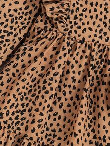 SHEIN Serisse Kids Tween Girl 夏季/秋季满身印花荷叶边饰荷叶边袖连衣裙，非常适合夏季和秋季休闲和日常穿着以及学校日常穿着，妈妈和女儿和姐妹搭配 - 卡其色 - 查看 9