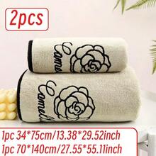 SHEIN 1件/2件装玫瑰刺绣珊瑚绒毛巾套装 - 超柔软、吸水性强、亲肤、速干，包含一条手巾和一条浴巾，尺寸为70*140厘米，适合成人使用，可用于家庭、泳池、浴室等场所。也可用于家居浴室装饰、夏季返校季、美容院等。