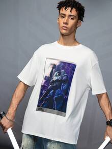 Transformers X SHEIN Men's Casual Robot Graphic Round Neck Short Sleeve T-Shirt, Summer - White - View 4