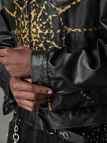 NEON BLANC Men's Casual Fashion PU Zipper Jacket , Fall Winter - Black - View 6