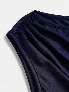 Girlism Teen Girls Bodysuits & Jumpsuits Navy Pleated Wide Leg Loose Jumpsuit With Belt, Casual Style,/Fall,Winter/Y2k,Halloween/Back To School Outfits/First Day Of School Outfit/Halloween,Glowmode,Fall,Winter,Autumn - Navy Blue - View 7