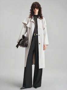 Ontre Abrigo de trinchera de unicolor casual y de oficina para mujer, de estilo urbano moderno y de negocios, de alta calidad y material, con un estilo sofisticado, sencillo y fresco, discreto y duradero, versátil y adecuado para todos, elegante y de estilo antiguo, ideal para cruceros en otoño/invierno - Marrón - Ver 4