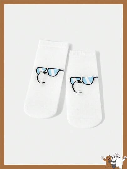 We Bare Bears X SHEIN 1 par de calcetines de tobillo cómodos y lindos con estampado de dibujos animados para mujeres