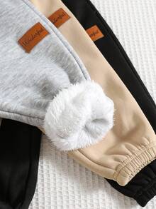 SHEIN 3条装男女宝宝可爱加厚弹力腰裤，中性婴儿运动裤，多件装百搭，秋冬季男宝宝运动裤，男宝宝保暖裤，男宝宝冬季裤 - 彩色 - 查看 9