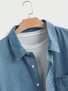 EASEVO Plus Size Men's Long Sleeve Single-Breasted Pocket Casual Denim Jacket - Blue - View 3