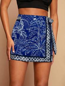 Travachic Vacation Casual Woven Tropical Print Tie-Wrap Skirt Wrap Skirts For Women Blue Wrap Skirt Women Skorts Fall Outfits Women Winter Clothes For Women, Swimsuit Cover Up Skirt,Casual Woman Style, Fall Outfits For Women, Chic Autumn,Going Out Outfit,Elegant Outfits, Tropical Print Skirt,Fall Winter Clothes, Christmas Party, New Year, Wedding Guest Outfits, Elegant Graduation, Luxury Prom Skirt