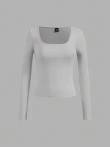 SHEIN Essnce 4pcs/Set Casual Solid Color Versatile Crew Neck Long Sleeve T-Shirts For Women, Suitable For Spring & Autumn,Fall - Multicolor - View 12
