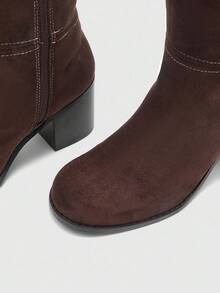 CUCCOO BIZCHIC Women's New Fashion Commuter Casual Lace-Up Buckle Thick Heel British Rider Motorcycle Mid-Calf Boots - Brown - View 7