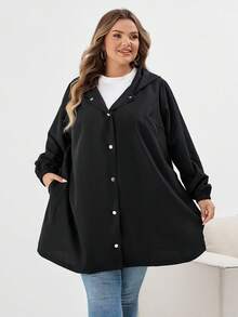 SHEIN CURVE+ Plus-Size Women's Black Mid-Length Trench Coat Winter Fall Autumn/Autumn /Winter