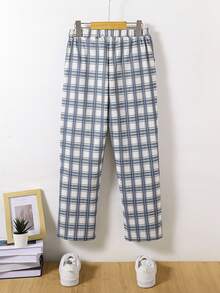 SHEIN Casuvi Kids 青少年男孩松紧腰格子口袋宽松休闲裤