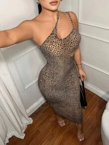 SHEIN SXY Robe léopard sexy ajourée - Multicolore - Voir 1