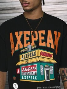 Camiseta de manga corta con cuello redondo casual y estampado frontal AXEPEAK para hombres - Negro - Ver 4