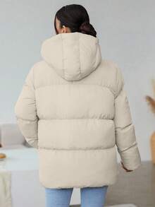 RueChic Của phụ nữ Xám Màu thuần áo có mũ Đệm Áo khoác - Màu be - Xem 2
