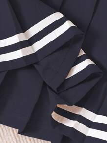 SHEIN Genkimix Kids Jupe plissée bleu royal pour jeunes filles avec ceinture tissée et bordure décorative - bleu indigo - Voir 5