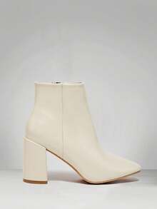 Solezae Women's Minimalist Comfortable Sexy Pointed Toe Chunky Heel Ankle Booties - Beige - View 5