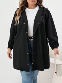SHEIN CURVE+ Plus-Size Women's Black Mid-Length Trench Coat Winter Fall Autumn/Autumn /Winter