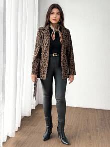 Miaspire 女士斑马纹翻领长袖休闲薄款西装外套，秋季 - 藍色 - 查看 4