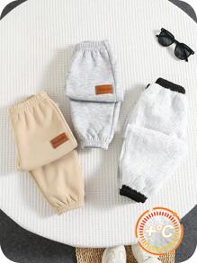 SHEIN 3条装男女宝宝可爱加厚弹力腰裤，中性婴儿运动裤，多件装百搭，秋冬季男宝宝运动裤，男宝宝保暖裤，男宝宝冬季裤 - 彩色 - 查看 4