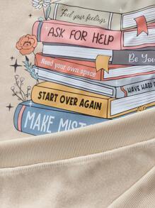 INAWLY 女士圆领长袖休闲字母印花运动衫、长袖上衣 - 杏色 - 查看 6