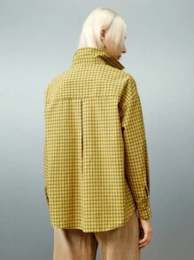 Airlisse Women's Plaid Button-Up Long Sleeve Shirt With Collar - Yellow - View 7