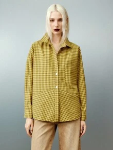 Airlisse Women's Plaid Button-Up Long Sleeve Shirt With Collar - Yellow - View 6