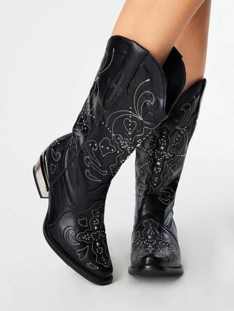 Grunge Punk Damen Western Stil Herz-Muster Lässig Wadenhoch Stiefel, modisch für den täglichen Gebrauch