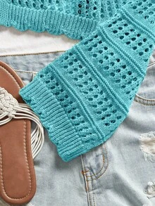 Travachic 女士度假款透明系带开衫 - 藍色 - 查看 3