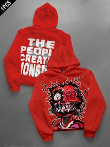 PAVTROS 男士白色万圣节绿色怪物印花连帽衫 - 彩色 - 查看 1