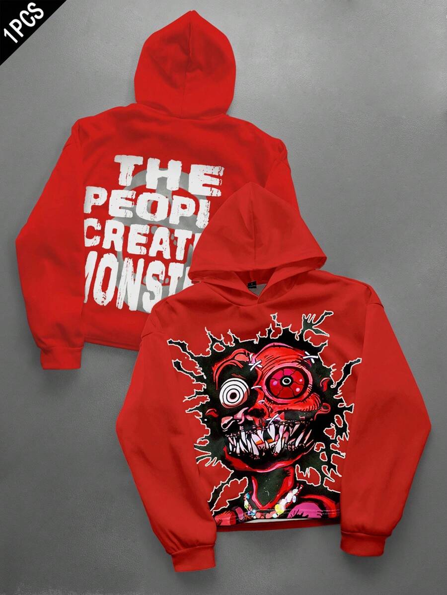 PAVTROS 男士白色万圣节绿色怪物印花连帽衫 - 彩色 - 查看 1