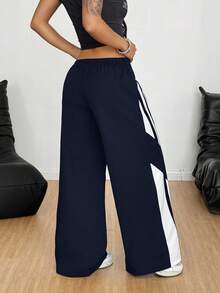 Coolane Women's  All-Season Concert Streetwear Going Out Color-Blocked  Blue Parachute Pants - Blue - View 5