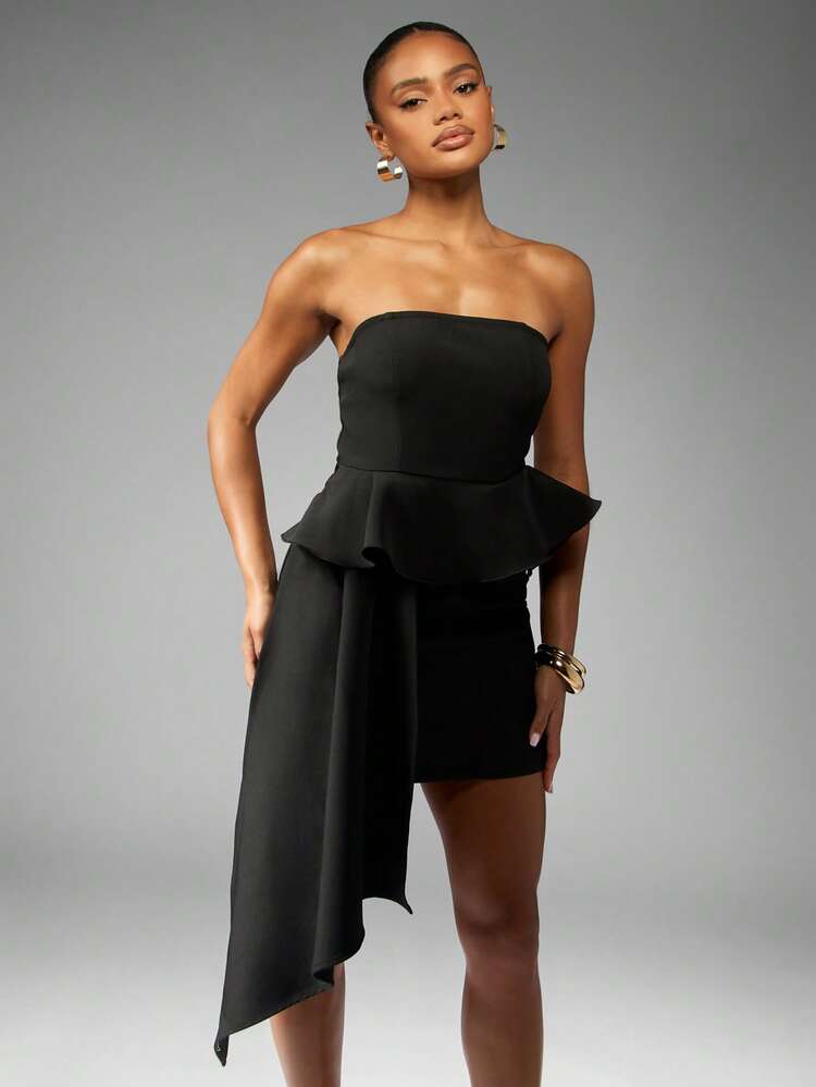 MISSGUIDED Strapless Mini Dress With Asymmetric Peplum Ruffle