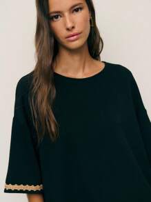 Nöista Boxy Short-Sleeve Top With Decorative Trim And A Relaxed, Easy-To-Layer Silhouette-Perfect For Fall For Women And Works As Lightweight Winter For Women When Layered Under Coats. Style It For Casual Party Looks, Dress It Up For A Laid-Back Wedding Guest, Or Pair With Accessories For Summer And Spring Gatherings; It Also Adapts Effortlessly For Halloween Or Cosplay Ensembles. - Black - View 4