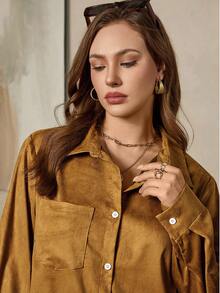 Zelara 大码女装秋冬白色外出口袋连衣裙纯棉衬衫领万圣节冬季仙女裙古着风格女装秋冬装女装服装外出服女长袖秋冬连衣裙 - 棕色 - 查看 4