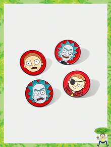 Rick and Morty X SHEIN 4 件套卡通人物珐琅胸针，创意合金徽章装饰配件 - 彩色 - 查看 2