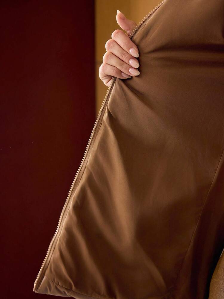 CONTRAST FAUX FUR HOODED WINTER COAT