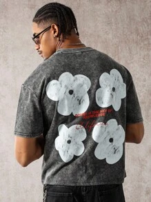 Manfinity EMRG 男士休闲花卉印花短袖T恤，夏季 - 黑色 - 查看 5
