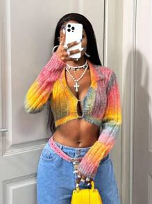 BamGleam Women's Long Sleeve Cardigan Short Shirt Collar Color Block Sexy Knit Sweater Fall Winter Cloth For Women