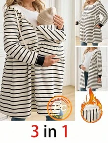 SHEIN Fall Clothes,Autumn Clothes,Maternity Autumn/Winter Maternity 3-In-1 Casual Maternity Hooded Long Sleeve Coat With Removable Insert, Insert, Loose Fit,Winter Coat