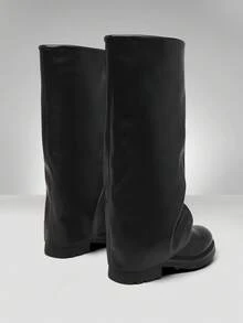 Solezae Bốt cao đến đầu gối đế Lug gập gọn cho nữ - màu đen - Xem 6