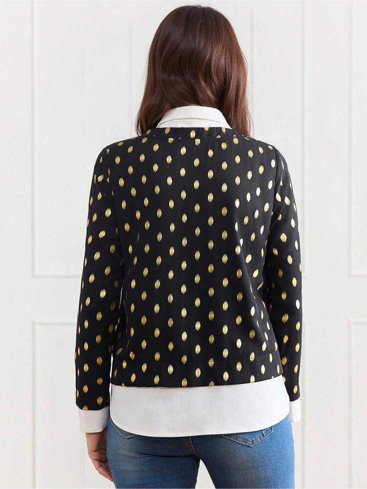 Country Concert Women's 2 In 1 Splicing Long Sleeve Simple Shirt, Casual Everyday Wear