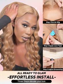 ALL READY WIG 灰蜜金色升级版 13x6 无胶蕾丝前假发 波浪卷发 雷米真人发假发 预剪耳到耳蕾丝假发 皮肤融化 女士适用 - S613/Yellow - 查看 5