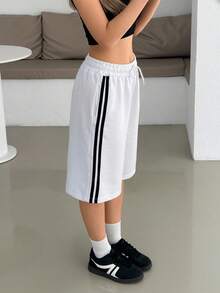 EURMUSE 女式侧条纹宽松休闲百慕大短裤 - 白色 - 查看 5