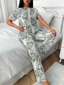 RueChic Women Cotton 2 Pcs Floral Pattern Detail Homewear PJ Set - White - View 7