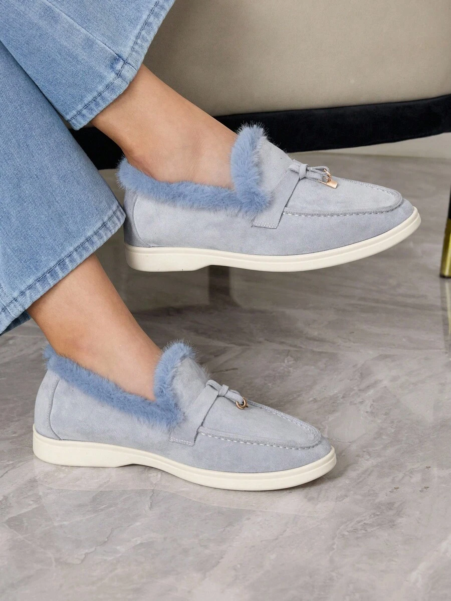 Sleekvia 女士休闲百搭平底鞋，带保暖内衬，秋冬款 - 霧霾藍 - 查看 1