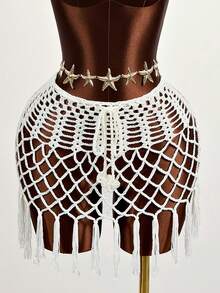 Zestiva Bohemian Stil Patchwork Quaste Saum Hollow Out Häkeln Strand Cover Up Rock, Geeignet Für Sommer, Urlaub, Reisen, Schwimmbad