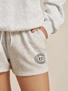 Airaco 女士休闲宽松长袖上衣和短裤两件套 - 淺灰色 - 查看 2