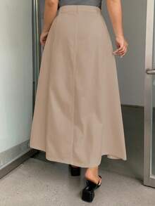 Dazy Plus Plus Size A-Line Loose Long Denim White Skirt Fall/Winter - Khaki - View 2